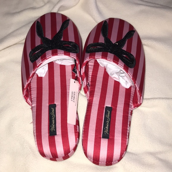NWT Victoria’s Secret striped satin slippers & matching drawstring bag size S - Picture 4 of 7